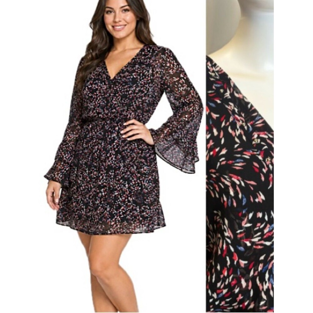 White House Black Market Petal Print Tiered Bell Sleeve Mini Dress Size 10 Fairy